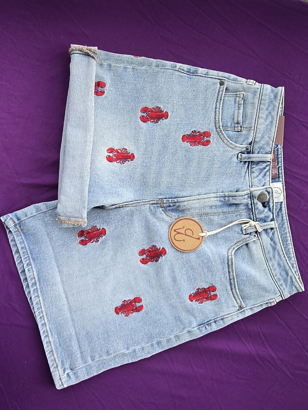 DRIFTWOOD Light Blue Denim Shorts with Red Lobster Embroidery - Picture 6 of 9